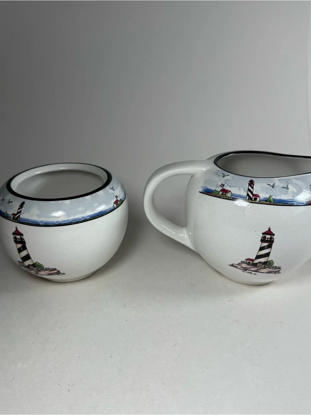 Totally Today Coastal Lighthouse Cream And Sugar Stoneware Pieces 4